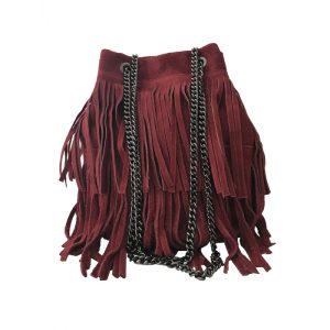 Borsa da donna di camoscio con frange Rosso