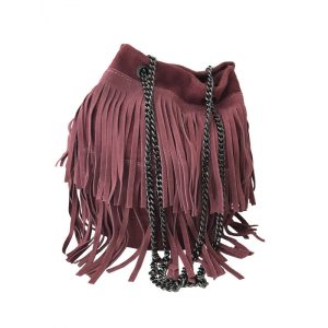 Borsa da donna di camoscio con frange Rosa cipria