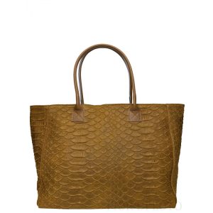 Borsa maxi da donna in vera pelle color cuoio