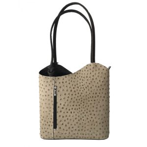 Borsa da donna in vera pelle taupe beige bicolore