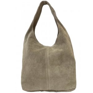 Borsa da donna in vera pelle di camoscio beige taupe