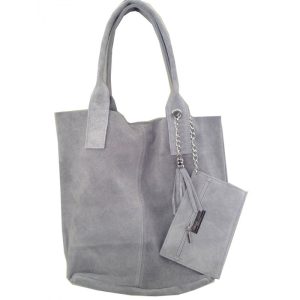 Borsa da donna in vera pelle di camoscio grigio